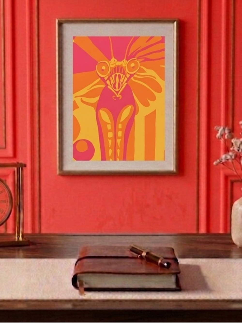 Painting by Khephra Vibrant Pink and Orange Art Mantis Print by 5x7 inches